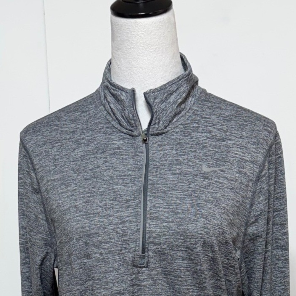 Nike 1/2 Zip Pullover Women Large Gray Dri Fit Space Dye Running Long Sleeve Top